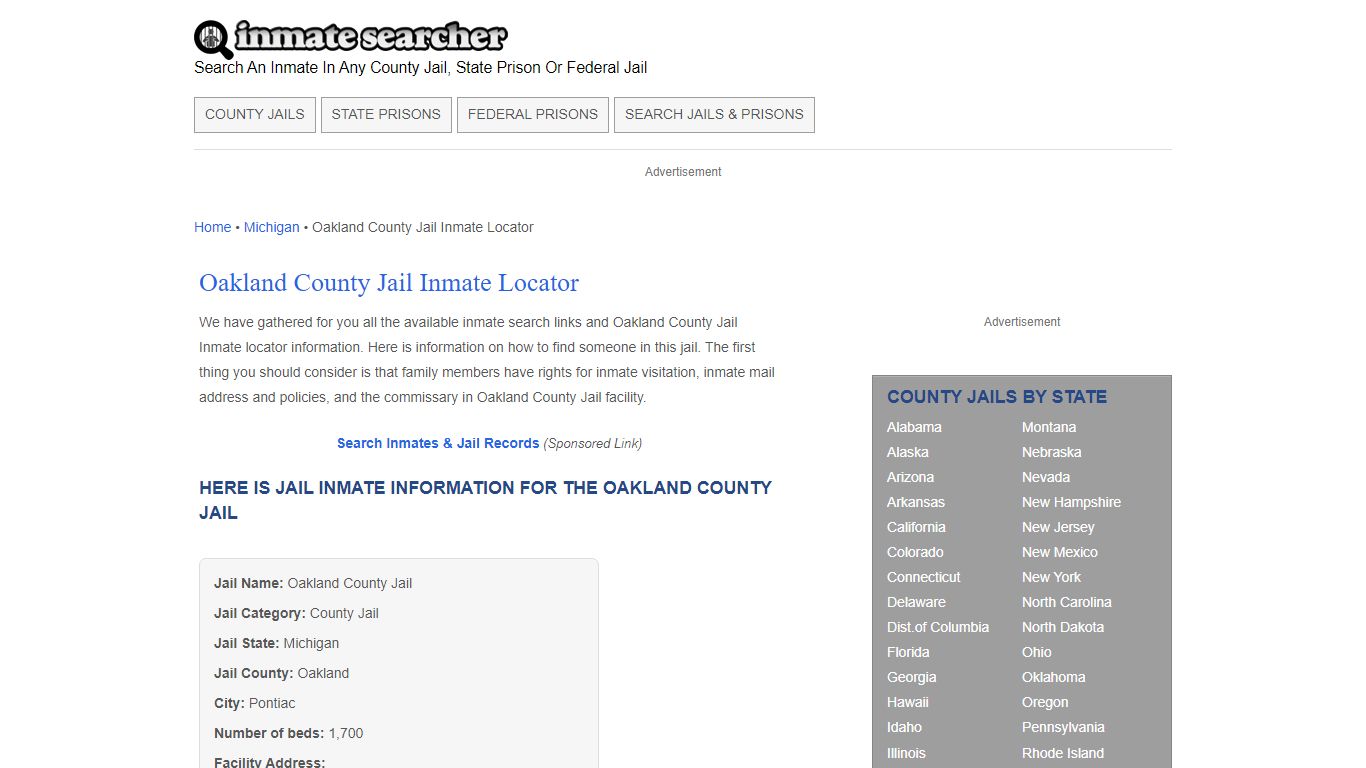 Oakland County Jail Inmate Locator - Inmate Searcher